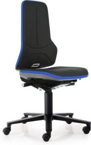 Bimos Neon Industriestuhl mit Rollen und Supertec Flexband in Blau mit Sitztiefenverstellung und Gewichtsregulierung - Bild 1