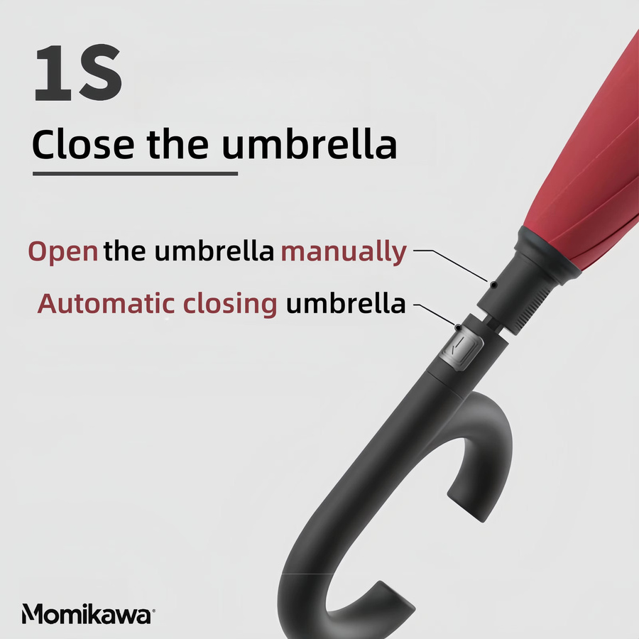 Momikawa Automatischer Regenschirm mit langem Griff, doppellagig und winddicht, Schwarz - Bild 4