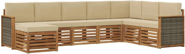 vidaXL Outdoor-Sofagarnitur in L-Form aus massivem Akazienholz mit 6 Kissen in Natur-Beige - Bild 1