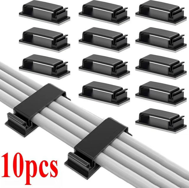 Mrgabwte 10er Set Selbstklebende Kabel Management Clips für USB-A und USB-C Kabel in Schwarz und Weiß - Bild 1