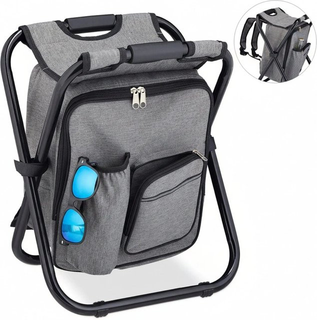 Relaxdays Campinghocker klappbar aus Eisen und Polyester in Schwarz und Grau mit Tasche, B/T/H: 43 x 35 x 29 cm - Bild 1
