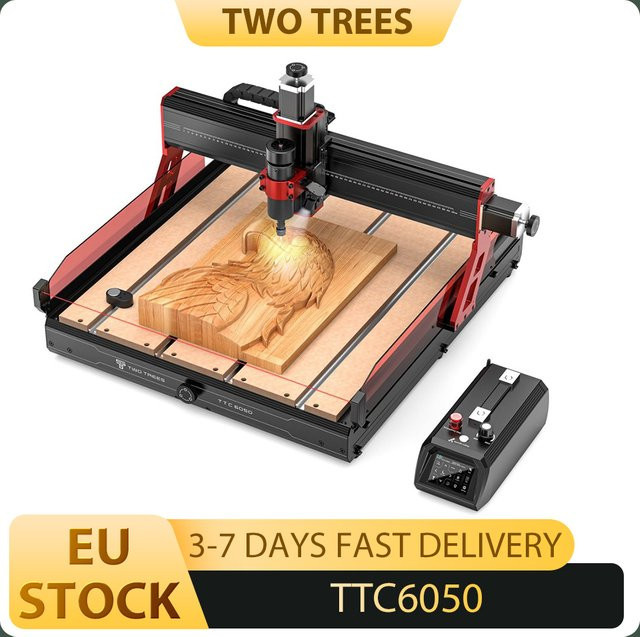 TWO TREES TTC6050 CNC-Fräsmaschine in Schwarz mit 500W Spindelmotor, 4-Achsen und 5000mm/min Geschwindigkeit, Gravurbereich B: 60 cm, T: 50 cm, H: 10 cm - Bild 1