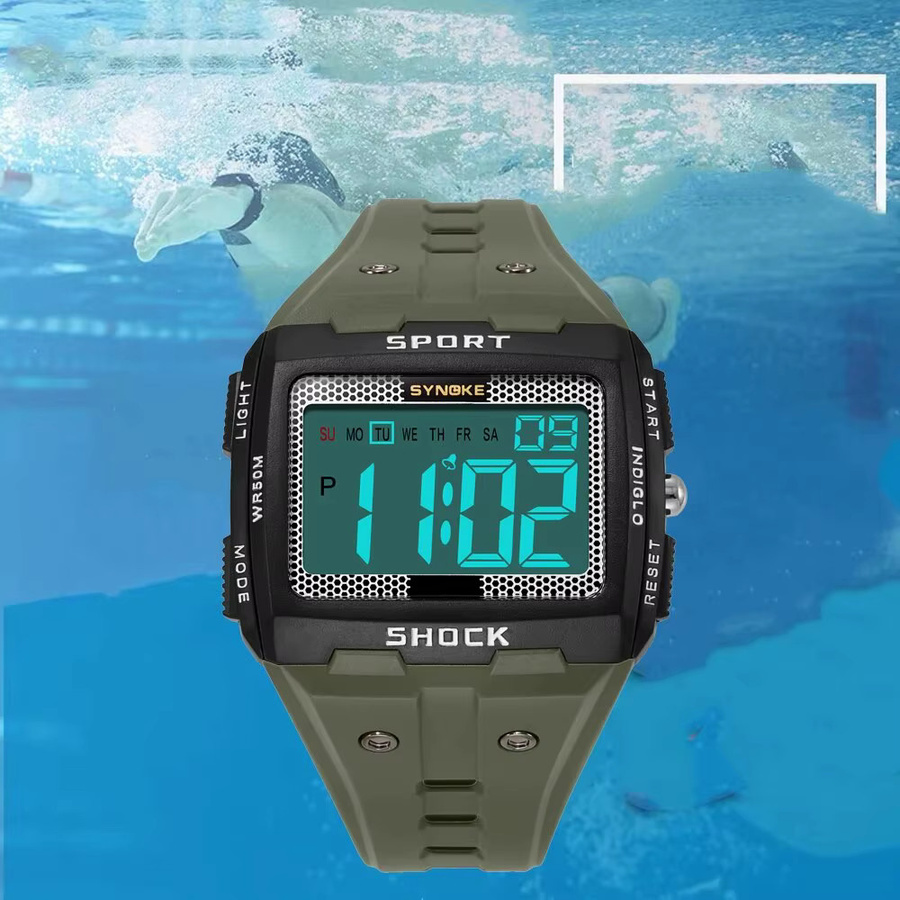 Synoke Digitaluhr, Kunststoff, Silber, Herren, wasserdicht - Bild 4