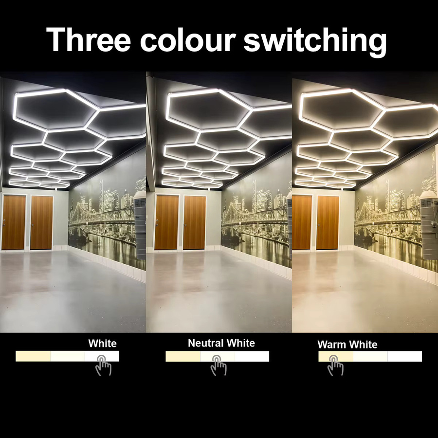 HAMRVL Hexagon LED Deckenleuchte in Weiß mit 3-Farben-Umschaltmodus für Garage, Werkstatt und Fitnessstudio - Bild 3