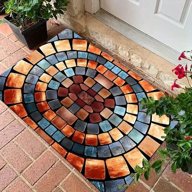 Lodestar 3D Steinbrunnen Illusion Teppich mit abstraktem geometrischem Design, rutschfest und waschbar, Mehrfarbig, B/T: 50 x 30 cm - Bild 1