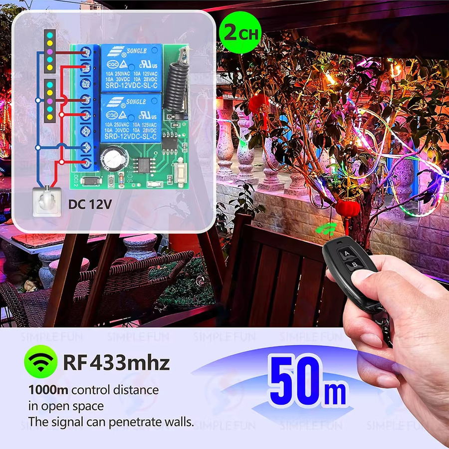 Universal Wireless Fernbedienung Schalter 433 MHz DC 12 V mit 2 Kanälen für Licht, Tor und Motor zur DIY Steuerung - Bild 3
