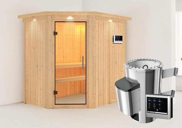 Karibu Sauna Silva mit Ofen und externer Steuerung, Natur, B: 151 cm, T: 202 cm - Bild 1