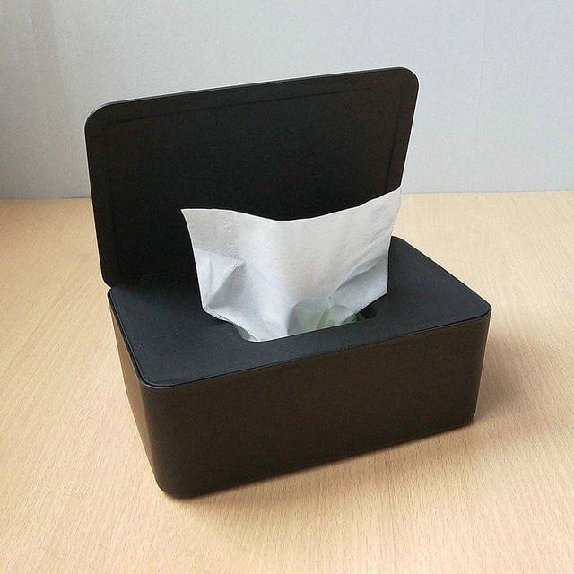 Demure Staubdichte Aufbewahrungsbox für Feuchttücher mit Deckel aus Kunststoff, Schwarz - Bild 1