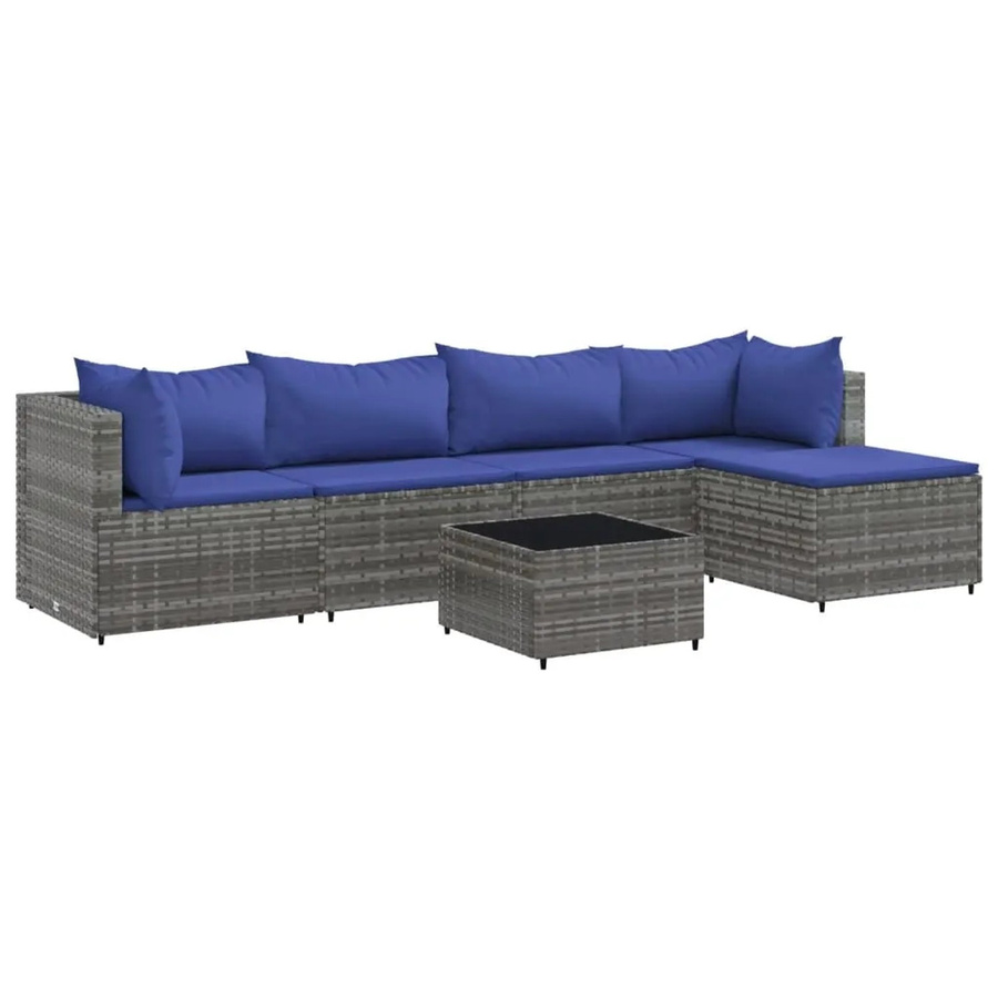 vidaXL 6-tlg Garten-Lounge-Set aus grauem Poly-Rattan mit Kissen und Glastisch Modell 68 - Bild 2