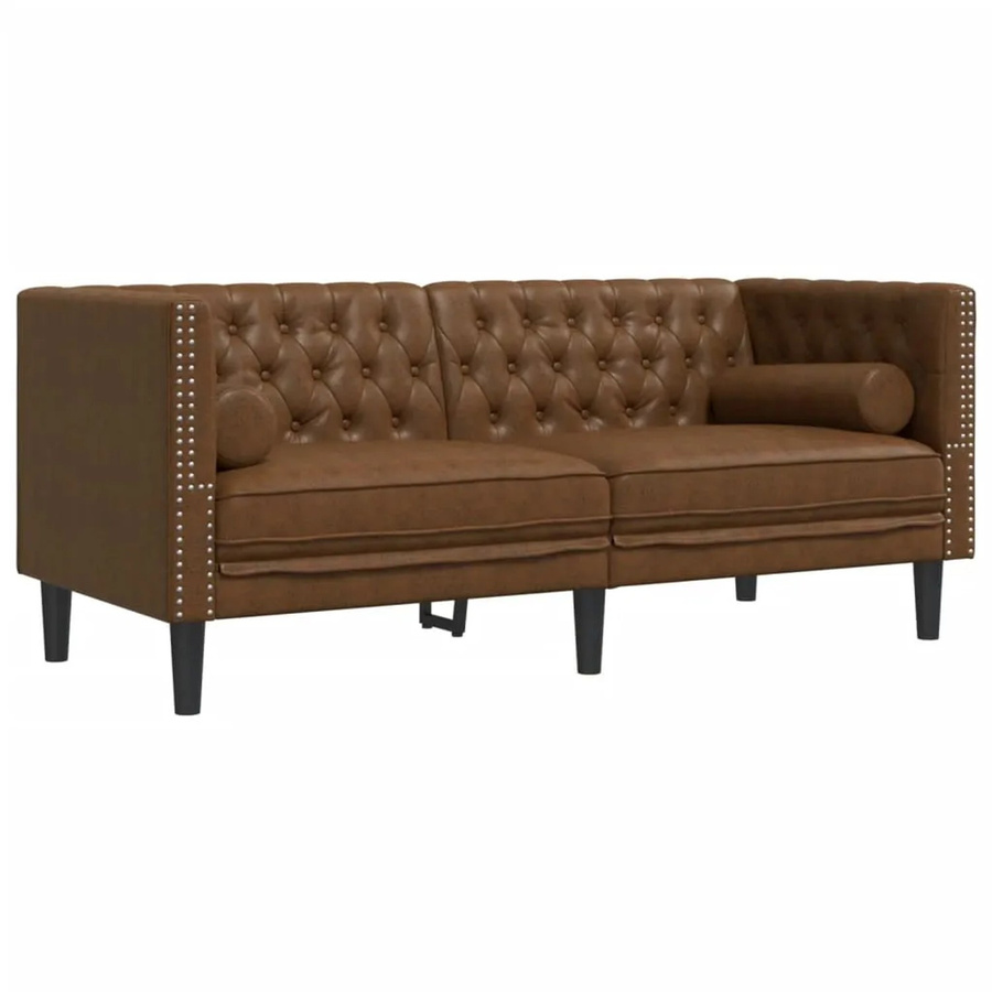 vidaXL Chesterfield-Sofa 2-Sitzer in Braun aus Kunstleder und Mikrofaser mit Massivholzrahmen, B/T/H: 174 x 74,5 x 70,5 cm - Bild 2