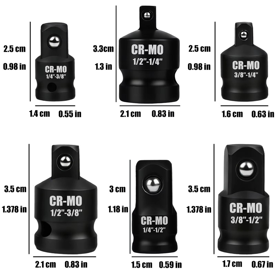 DUTRIEUX Schlagschrauber Adapter Reduzierer Set 6-teilig in Schwarz mit 1/2, 3/8 und 1/4 Zoll - Bild 2