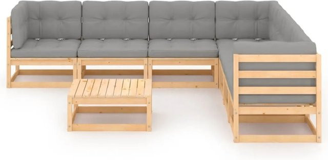 vidaXL 8-tlg Garten-Lounge-Set Modell 42 aus massivem Kiefernholz mit Kissen in Grau - Bild 1