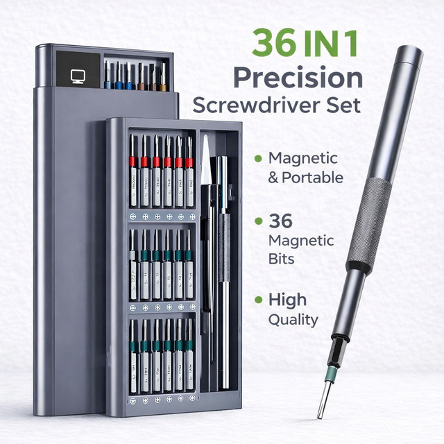 36-in-1 Präzisions-Schraubendreher-Set aus S2-Stahl mit magnetischen Bits für Elektronik, Smartphone und Laptop - Bild 1