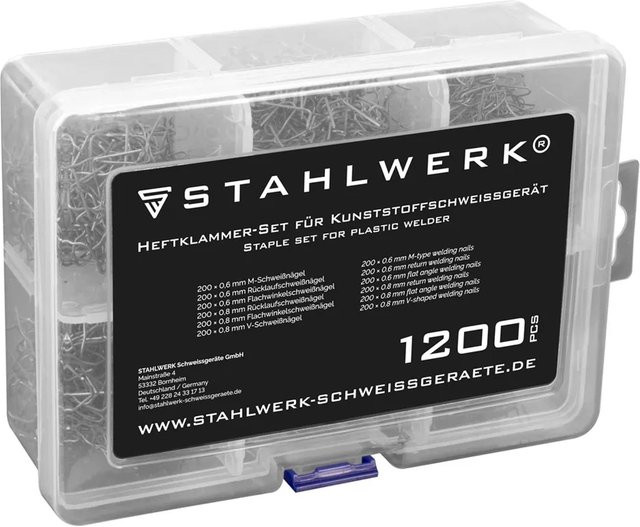 STAHLWERK Klammer Set für Kunststoff Schweißgeräte mit 1200 Heftklammern und Schweißnägeln in Silber - Bild 1