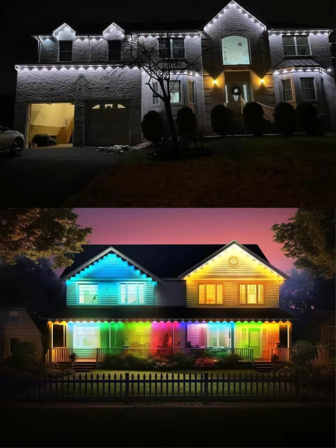 LINYILIGHT RGBIC LED-Traufenkette für Außen, intelligente Bluetooth-Lichterkette mit Musiksynchronisierung, wasserdicht, Multicolor - Bild 6