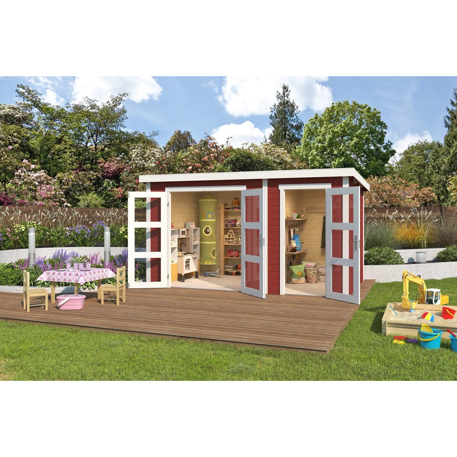 Lasita Gartenhaus Zambezi XL aus Fichtenholz mit Flachdach in Rot, B/T/H: 380 x 240 x 210,9 cm - Bild 2