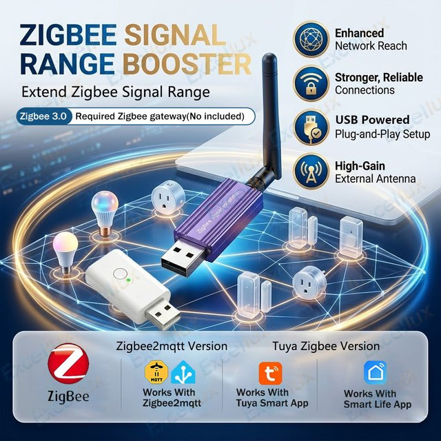 Tuya Zigbee Signalverstärker mit Hochleistungsantenne für Smart Life und TUYA Home Automation via USB-C - Bild 1