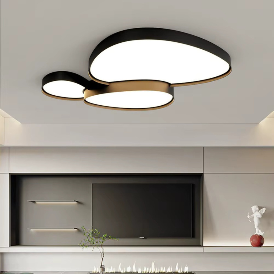 TAONUANSHU Modern Nordic LED Deckenlampe in Schwarz mit integriertem LED-Licht im kreativen Kopfsteinpflaster-Design für Wohnzimmer, Esszimmer und Schlafzimmer - Bild 2