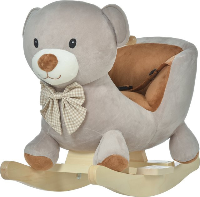 HOMCOM Schaukelbär Schaukelpferd, mit integriertem Stuhl, mit Grunzfunktion, Grau Braun, ab 1,5 Jahre - Bild 1