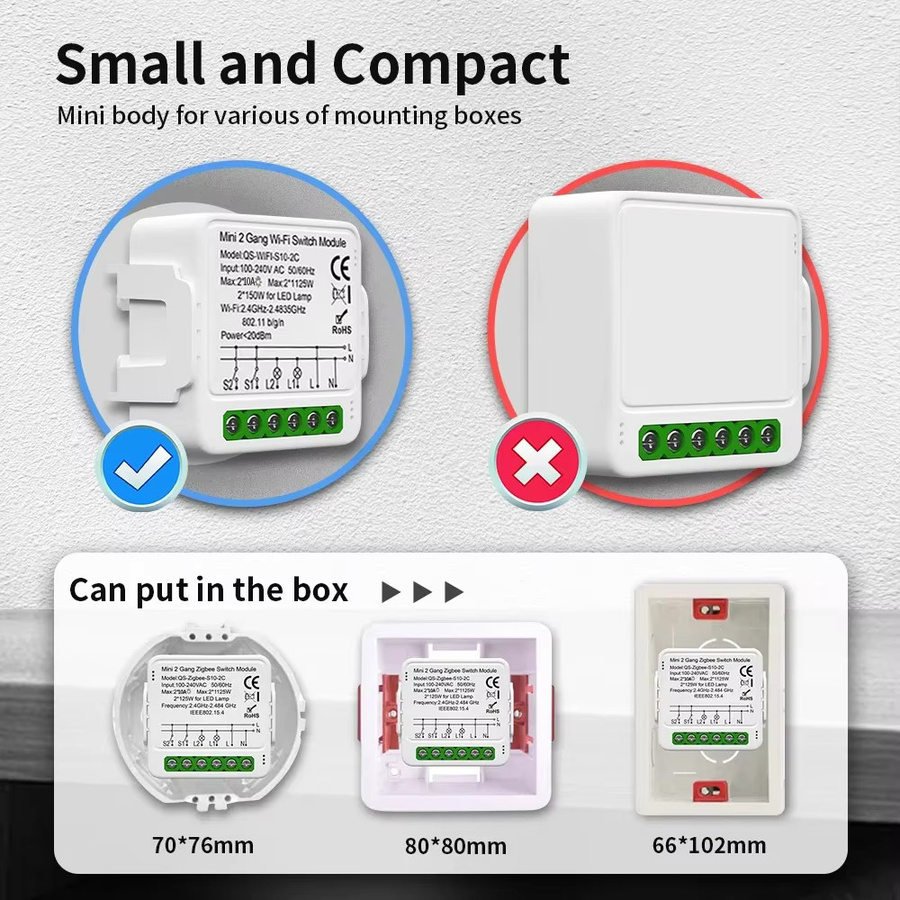 TNCE Smart DIY MINI Modul für Lichtvorhang und Dimmer, Tuya WIFI oder Zigbee Schalter mit 2-Wege-Steuerung, Farbe Weiß, kompatibel mit Alexa und Google Home - Bild 1