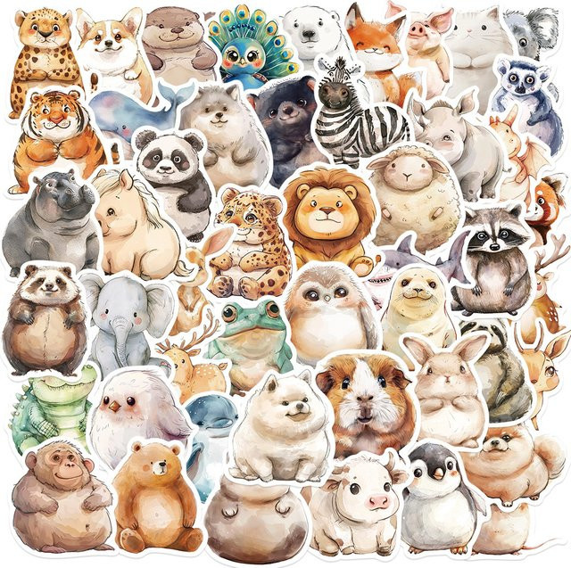 50 Stück Kawaii Aquarell Tier Aufkleber in Multicolour für Kinder, Notebook, Laptop und Gepäck - Bild 1