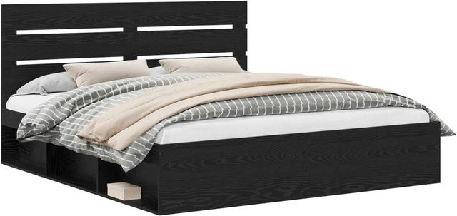 vidaXL Bettrahmen Schwarz aus Massivholz und MDF, B/T/H: 200 x 200 x 206 cm - Bild 1