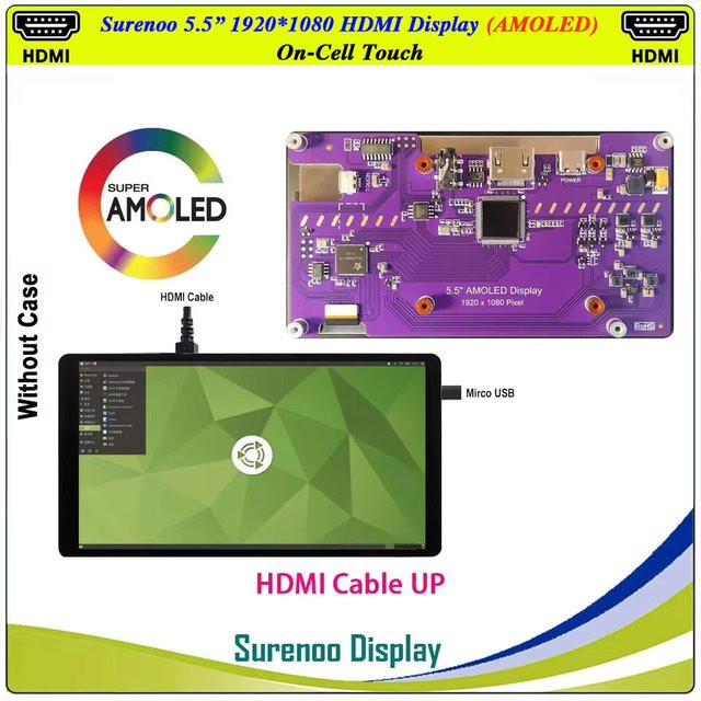 SURENOO 5,5 Zoll AMOLED OLED TFT LCD Modul mit Kapazitivem Touch Panel, Full HD 1920x1080, HDMI-kompatibel für Raspberry Pi - Bild 1