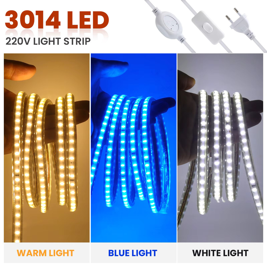 HEGEHE LED-Streifen Blau IP65 mit EIN/AUS-Schalter, 120 LEDs/m, AC 220V, flexibles Silikon-Bandstreifenlicht - Bild 2
