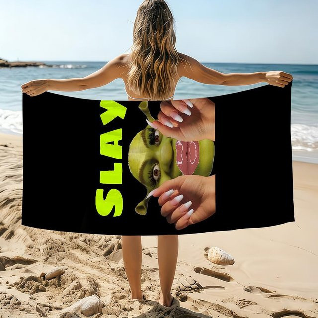 JMG Household Supplies Strandtuch Grünes Monstergesicht aus Mikrofaser, schnelltrocknend und weich, B/H: 150 x 200 cm - Bild 1