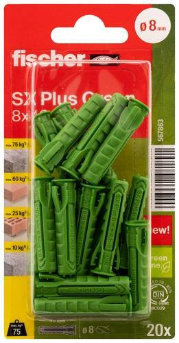 Fischer SX Plus Green Spreizdübel aus Kunststoff für Beton, Farbe: Grün, Durchmesser: 8 mm, Länge: 40 mm, 20 Stück - Bild 1