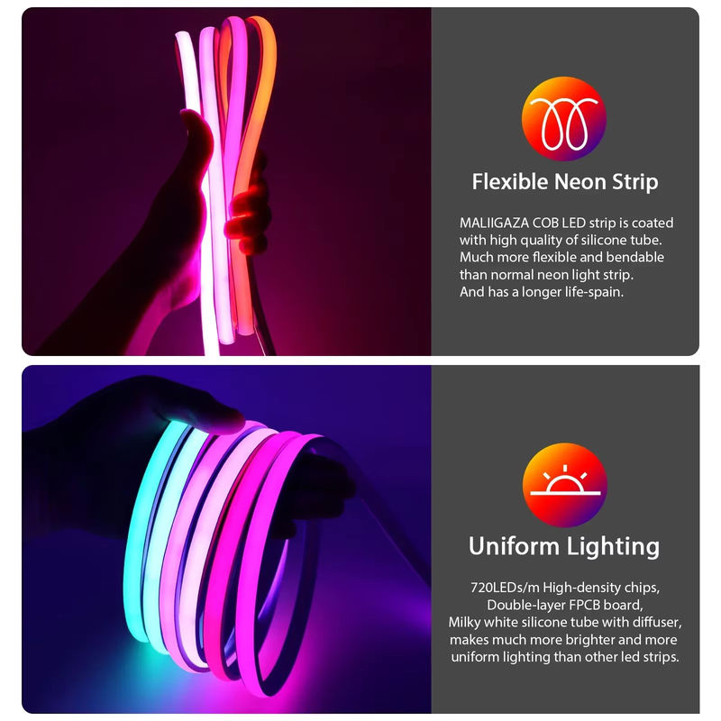KLA-FCOB RGBIC COB LED-Streifen Wasserdicht IP68 WS2811 Pixel adressierbar mit WiFi und Bluetooth für Outdoor-Dekor, Multicolour, 12V - Bild 3