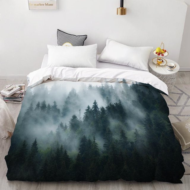 Binchi Outdoor Product Bettwäscheset Naturlandschaft mit 3D-Druck Motiv Wald und Fluss, Farbe Grün, Material Polyester, B/H: 135 x 200 cm - Bild 1
