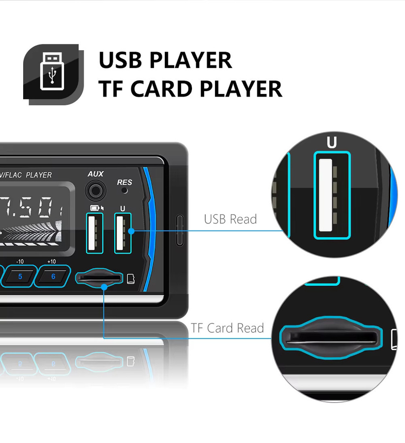 ESSGOO Autoradio Single 1 DIN in Schwarz mit Bluetooth-Freisprechsystem, MP3-Player, USB, SD, AUX IN, TF sowie AM/FM und RDS mit 7 LED-Farbbeleuchtung - Bild 5