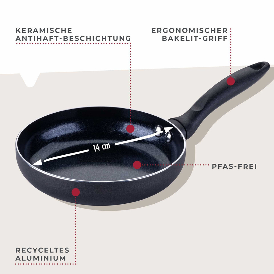 Fackelmann Mini-Bratpfanne Highrise aus Keramik und Aluminium, Schwarz, Durchmesser: 14 cm - Bild 3