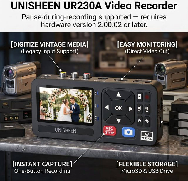 UNISHEEN UR230A Analoger VCR zu Digital Konverter, CVBS RCA SVideo zu USB Videorekorder, Schwarz - Bild 1