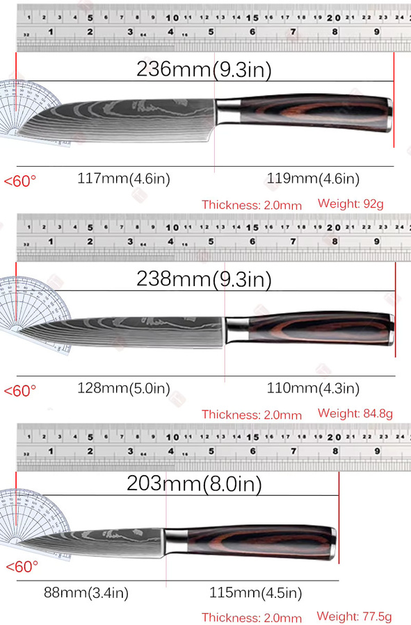 WXCOO Santoku Damast Küchenmesser mit Holzgriff als Allzweck-Kochmesser - Bild 6