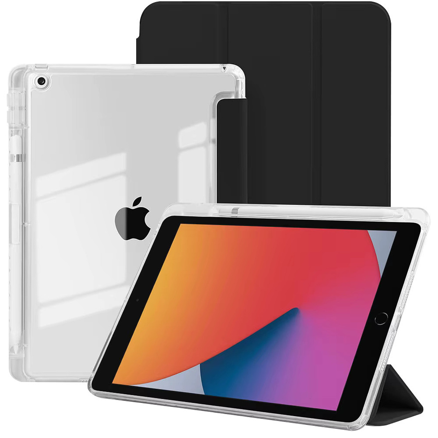 DZSWYCASE Schutzhülle für iPad 10.2 Zoll (9./8./7. Generation) mit dreifach faltbarem Ständer, transparenter Rückseite und Stifthalter in Blau - Bild 5