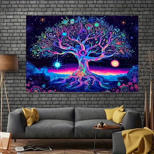 VIKAMA Wandteppich Baum des Lebens mit buntem Sternenhimmel, Wanddekoration im Boho-Stil, B/H: 60 x 40 cm, Multicolour - Bild 1
