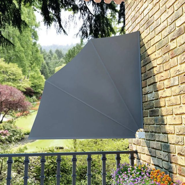 Furnicato Faltbarer Balkonfächer Grau aus Polyester und pulverbeschichtetem Stahl, B/H: 140 x 140 cm - Bild 1