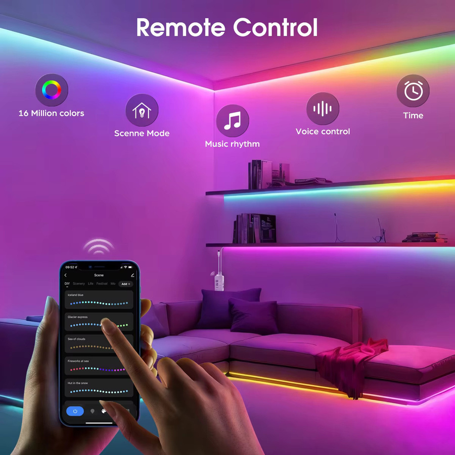 CHNAITEKE Tuya Smart WIFI RGBIC COB LED Streifen, adressierbarer WS2811 IC Neon LED Lichtstreifen in Multicolour, 12V mit App-Steuerung für Alexa und Google Assistant - Bild 4