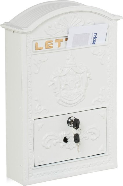 Abschließbarer Briefkasten aus Aluminium und Eisen von Relaxdays in Weiß, B/T/H: 42 x 28 x 10 cm - Bild 1