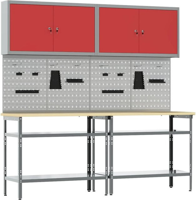vidaXL Werkbank-Set 8-teilig aus pulverbeschichtetem Stahl in Rot und Grau mit Pegboard - Bild 1