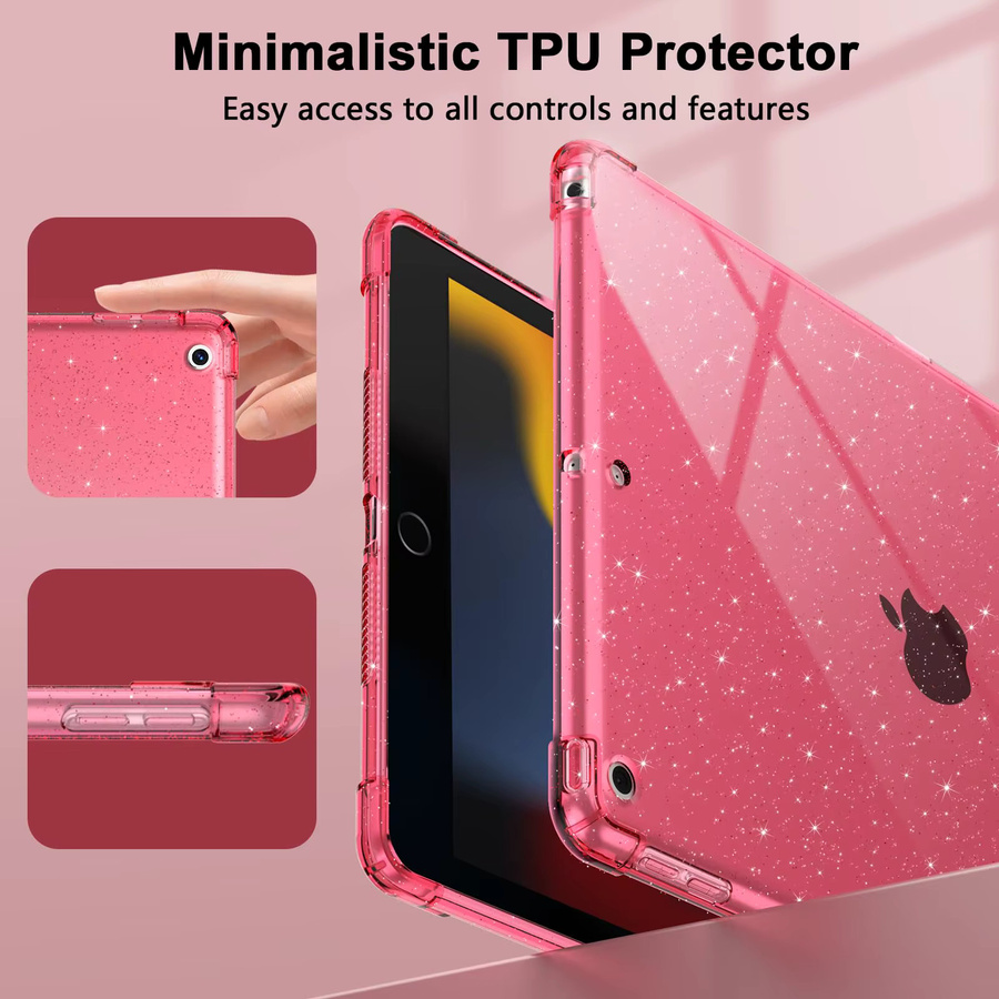 Glitzerhülle für Apple iPad 10.2 7., 8. und 9. Generation in Pink und Rot, stoßfeste Silikonhülle mit schimmerndem Design - Bild 3