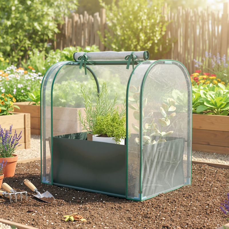 Outsunny Mini-Gewächshaus mit Pflanztasche in Dunkelgrün, tragbares Gewächshaus mit Rolltür für Garten, Balkon und Terrasse, B/T/H: 68 x 50 x 70 cm - Bild 2
