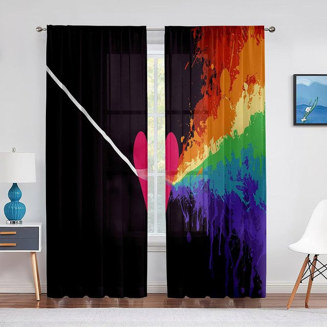 Super Six Transparentes Tüllvorhang mit lila Herzen aus Chiffon, Breite: 100 cm, Höhe: 250 cm - Bild 1