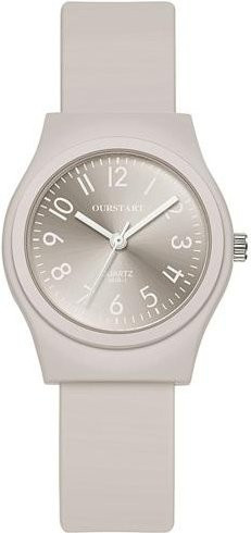 Armbanduhr Damen, Quarz, rundes Zifferblatt, Silikonarmband, licht grau - Bild 1