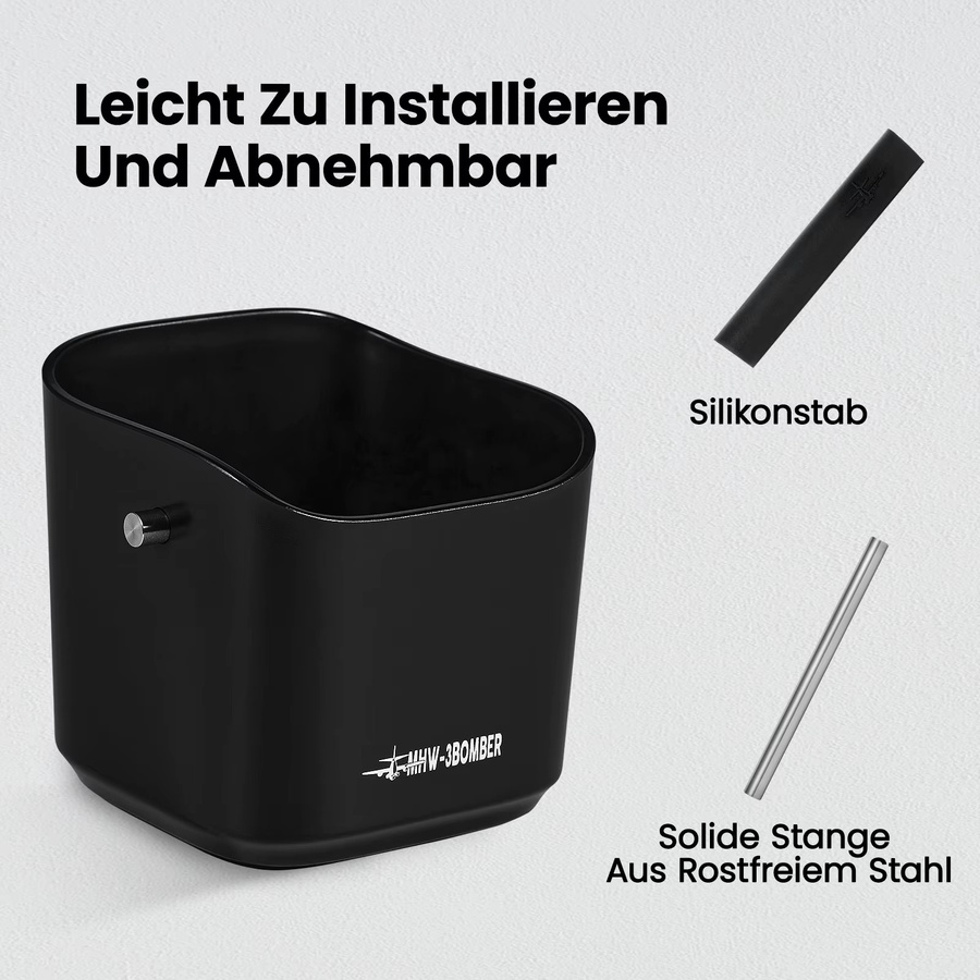 MHW-3BOMBER Knock Box aus Edelstahl in Schwarz mit abnehmbarer Klopfstange und Anti-Rutsch-Pads, Volumen: 1,2 l - Bild 3