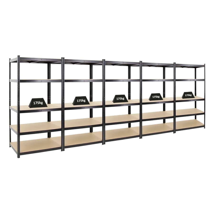 PROREGAL Schwerlastregal Taurus Set aus 5 Regalen, Schwarz, H x B x T: 180 x 90 x 60 cm, Fachlast 175 kg, mit verstellbaren Regalböden aus MDF und Metall - Bild 2