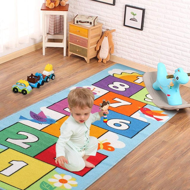 VIKAMA Kinderspielmatte mit Hüpfspiel-Motiv für Kinderzimmer und Wohnzimmer, Mehrfarbig - Bild 1