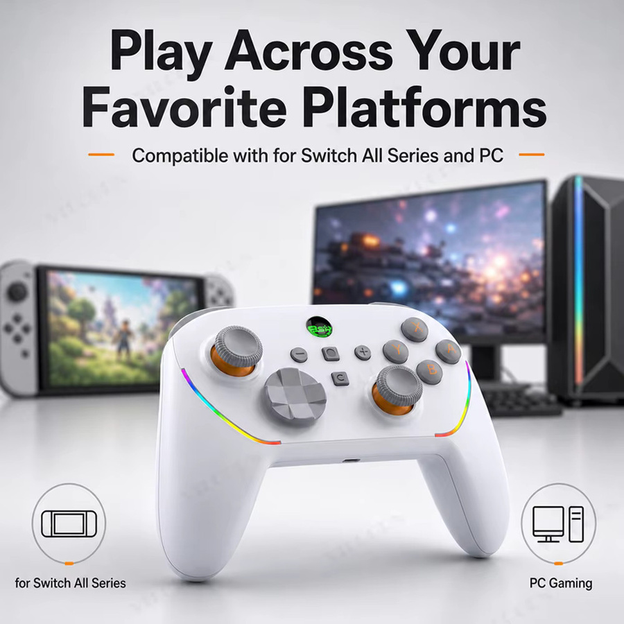 VILCORN Kabelloser Pro Controller für Nintendo Switch, OLED und Lite mit Bluetooth, Ein-Tasten-Aufweckfunktion, Bewegungssensor und Vibration, Farbe: Weiß - Bild 2